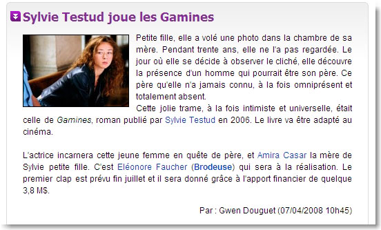 Sylvie Testud joue les Gamines